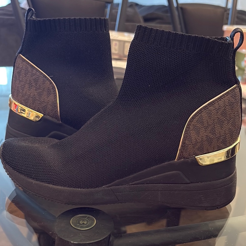 Women's Black and Gold Ankle Boots